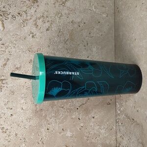 Starbucks 2019 Teal Green Floral Vines 24oz Acrylic Tumbler